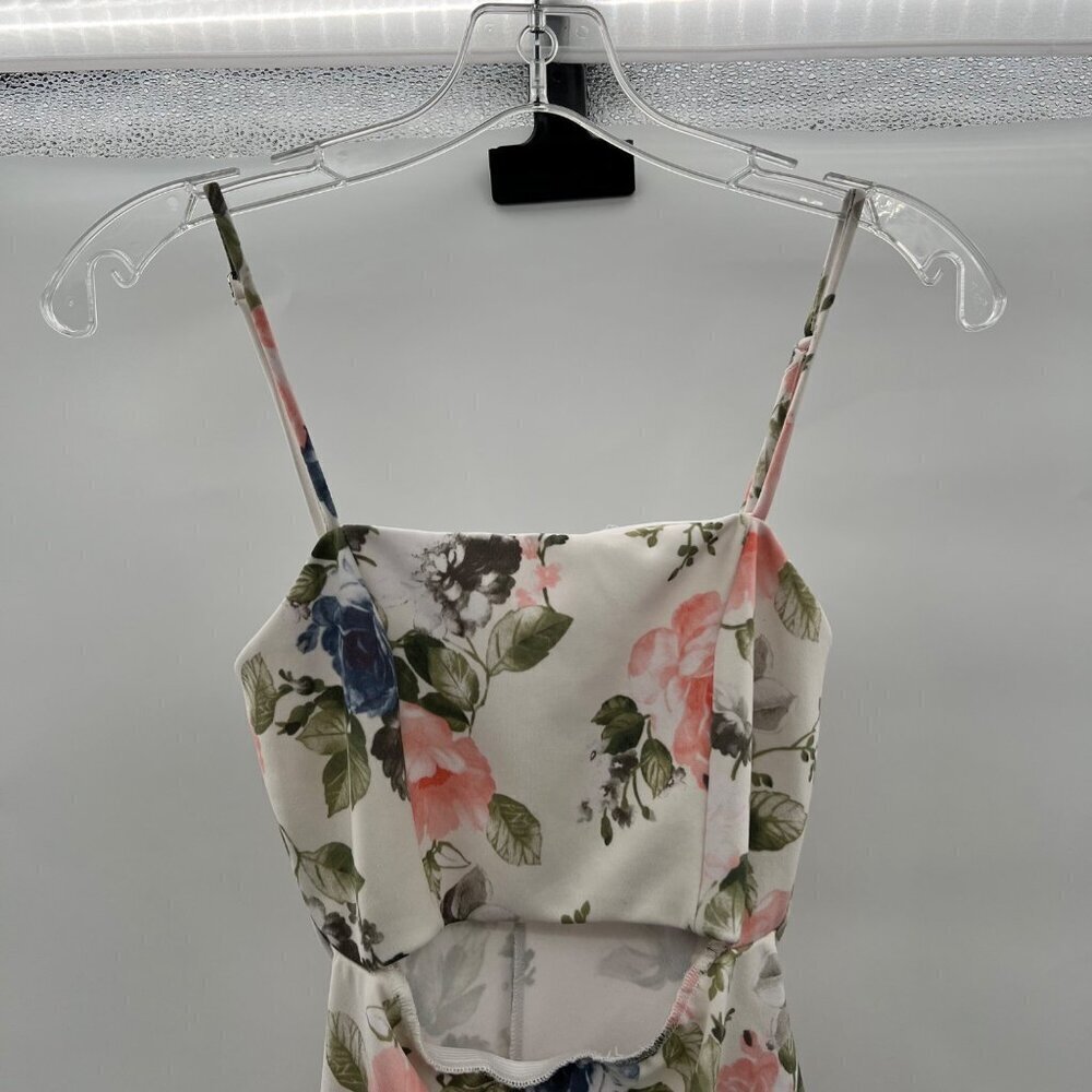 Blue Blush Women's Ruffle Hem Sheath Cut Out Floral Mini Dress Size Small - Picture 5 of 9